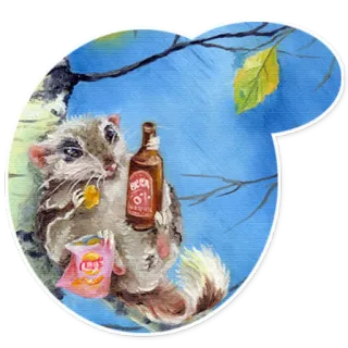 🍺 BEER 0% ALCOHOL アライグマ, ビール, ポテトチップス, ノンアルコール, 動物 whatsapp sticker