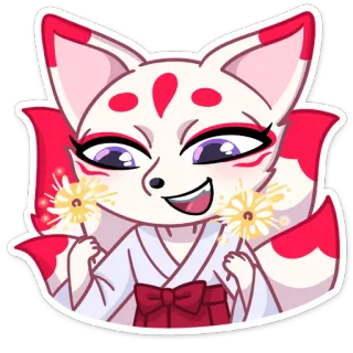 😃 cáo, pháo hoa, kawaii, anime, dễ thương, miko, kitsune whatsapp sticker