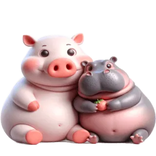 ☺️ cerdo, hipopótamo, animales, lindo, dibujos animados, amigable, tomate telegram sticker