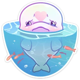 😔 beluga, carino, triste, pesce, acqua, animale telegram sticker