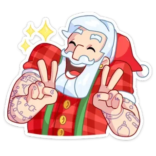 ✌️ Santa Claus Papá Noel, Navidad, Vacaciones, Tatuaje, Símbolo de paz, Cuadros telegram sticker