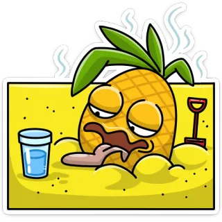 🥵 pineapple, beach, summer, sand, cartoon, exhausted telegram sticker