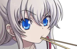 😯 Anime, Garota, Comendo, Hashis telegram sticker
