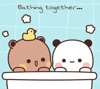 ❤️ Bathing together... mignon, animaux, bain, panda, ours, kawaii, dessin animé telegram sticker