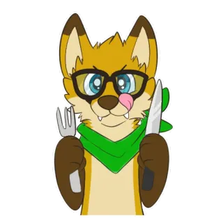 😋 furry, anthropomorphic, fox, knife, fork, dinner, cartoon, sticker telegram sticker