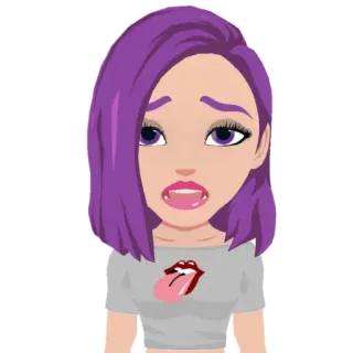 😩 Ảnh đại diện, Hoạt hình, Cô gái, Tóc tím, Lưỡi telegram sticker
