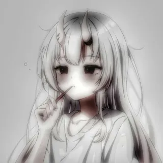 ❤️ dziewczyna anime, rogi, śpiąca, anime, długie włosy telegram sticker