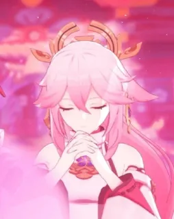 🙏 Yae Miko Genshin Impact 电子游戏, 动漫, 粉色头发, 角色, 原神, 八重神子, 女性 telegram sticker