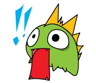 😱 Мультфильм, Монстр, Зеленый, Динозавр, Восклицание, Смешной telegram sticker