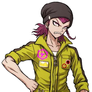 😒 Kazuichi Souda Danganronpa Anime, Videojuego, Pelo rosa, Mecánico, Enojado, Personaje, Danganronpa telegram sticker