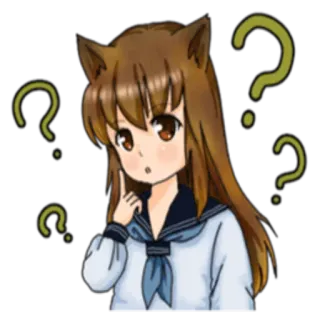❓ Anime, Kocia dziewczyna, Znaki zapytania, Zdezorientowany/a, Słodki/a, Dziewczyna, Naklejka telegram sticker