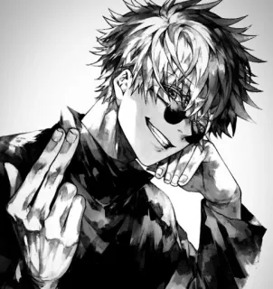 ♥ Anime, Personnage, Geste de la main, Lunettes de soleil, Noir et blanc, Manga telegram sticker