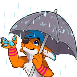 🌧 Furry, Anthropomorphe, Animal, Pluie, Parapluie, Mignon whatsapp sticker