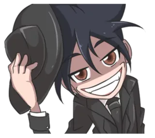 😎 animé, dessin animé, chapeau, costume, personnage, sourire narquois telegram sticker