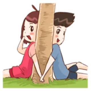 💏 dessin animé, amour, mignon, couple, arbre, joyeux telegram sticker