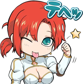 😜 テヘッ 애니메이션, 치비, 귀여운, 여자, 혀, 빨간 머리 whatsapp sticker