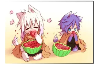 😊 Аниме, Чиби, Каваий, Милый, Животные, Арбуз telegram sticker