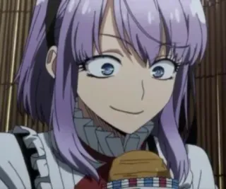 🙂 anime, woman, cute, purple hair, smiling, character whatsapp sticker