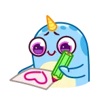 💌 narval, desenho, coração, fofo, desenho animado, animal, criatura marinha telegram sticker