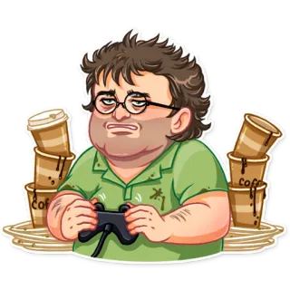 😑 Gabe Newell Gabe Newell, gaming, Valve, coffee, video games, digital entertainment telegram sticker