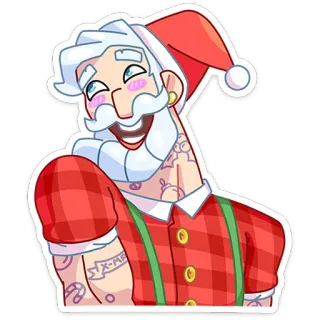😀 Santa Claus X-MAS Père Noël, Noël, Tatouage, Hipster, Fête, Vacances telegram sticker