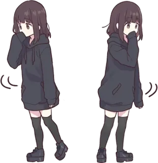 🤔 аниме, девушка, толстовка, милый, персонаж, мультфильм, наклейка telegram sticker