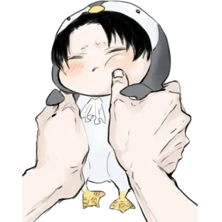 👶 Levi Ackerman Attack on Titan anime, manga, penguin, chibi, cute, fanart telegram sticker