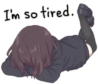 😢 I'm so tired. cansado, anime, sonolento, exausto, estudante, preguiçoso telegram sticker
