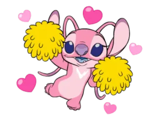 💕 Angel Lilo & Stitch น่ารัก, สีชมพู, ดิสนีย์, เชียร์ลีดเดอร์, หัวใจ, ภาพเคลื่อนไหว whatsapp sticker