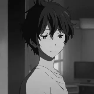 🕸 menino anime, triste, monocromático, emocional, pensativo, interno telegram sticker