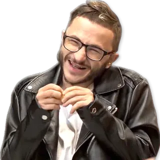 😅 Mann, Lederjacke, Brille, Lachen, glücklich telegram sticker