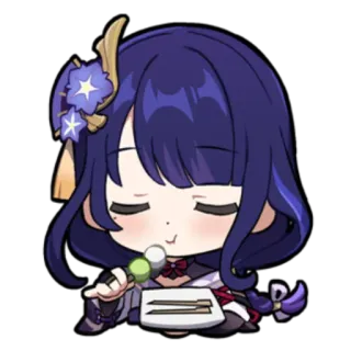 🍡 Raiden Shogun Genshin Impact Anime, Videospiel, Mädchen, Süß, Chibi, Essen, Nahrung whatsapp sticker