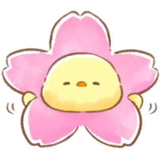 🌸 милый, каваи, цветок, цвет сакуры, цыпленок, розовый, желтый telegram sticker