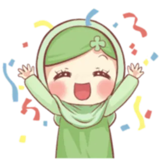 🎊 Cartoon, Hidschab, Konfetti, Feier, Kawaii, Muslim, Mädchen, Fröhlich whatsapp sticker