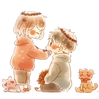 🌺 Corona di fiori, Chibi, Carino, Gatto, Cane, Cuore telegram sticker