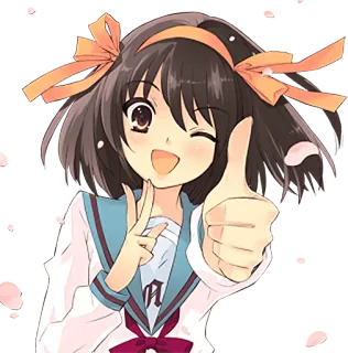 👍 อนิเมะ, ผู้หญิง, ตัวละคร, น่ารัก, มีความสุข, ยิ้ม, ชุดนักเรียน telegram sticker