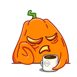 😪 pumpkin, coffee, halloween, autumn, sticker, cute, exhausted telegram sticker