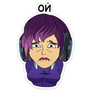 🛸 ой Cartoon, Frau, lila Haare, traurig, Gesichtsausdruck telegram sticker
