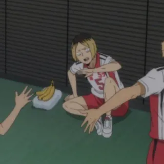 🏐 Kenma Kozume Haikyuu!! Anime, Volley-ball, Bananes, Fatigué, Assis telegram sticker