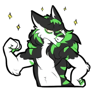 💪 furry, animal, green, black, white, cartoon, flexing, muscles whatsapp sticker