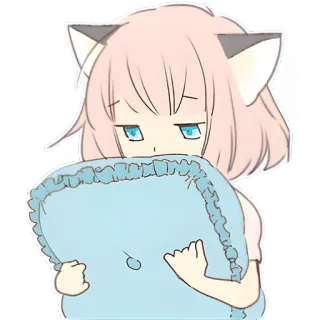 😒 อนิเมะ, คาวาอิ, สาวหูแมว, หมอน, น่ารัก, การ์ตูน whatsapp sticker