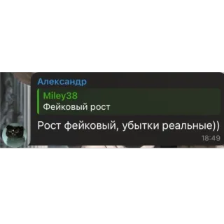 🫥 Александр
Miley38
Фейковый рост
Рост фейковый, убытки реальные)) whatsapp sticker