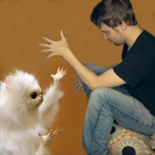 ❓ creature, man, fluffy, fantasy, human, interaction telegram sticker