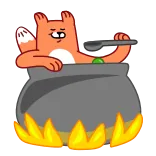 🔥 zorro, cocina, dibujos animados, animal, olla, fuego, cuchara telegram sticker