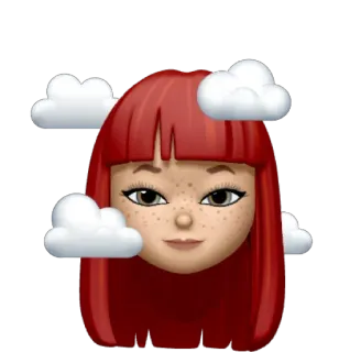 😐 donna, capelli rossi, nuvole, emoji, cartone animato, avatar, ritratto telegram sticker