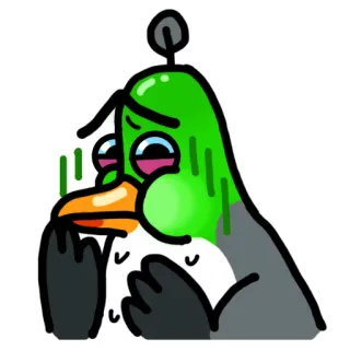 🤢 นก, เพนกวิน, สีเขียว, เหงื่อ, เศร้า, กังวล, เครียด telegram sticker