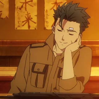 💥 anime, personagem, homem, cabelo castanho, calmo, pacífico telegram sticker
