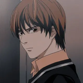 😈 Light Yagami Death Note anime, Death Note, Light Yagami, personaggio, capelli castani, serio telegram sticker