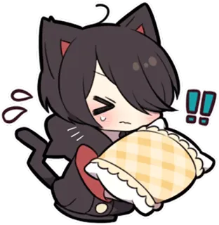 😣 Anime, Katze, Chibi, Süß, Kawaii, Nervös, Kissen whatsapp sticker