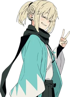 ✌️ Аниме, Девушка, Улыбка, Знак мира, Хвост telegram sticker